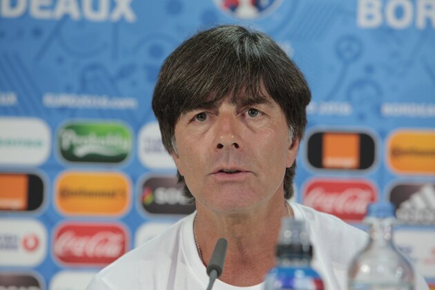 BORDEAUX, FRANCE - JULY 01:In this handout image provided by UEFA Joachim Low during German press conference on July 1, 2016 in Bordeaux, France.(Photo by Handout/UEFA via Getty Images)