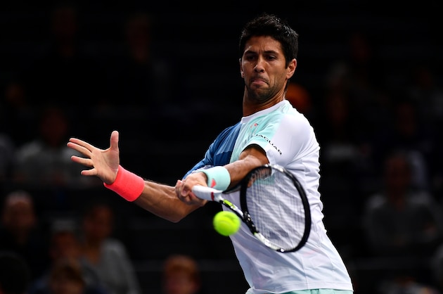 PARIS, FRANCE - OCTOBER 31:  Fernando Verdasco of Spain hits a forehand during his Men's Singles Match against Robin Haase of the Netherlands on day one of the BNP Paribas Masters at Palais Omnisports de Bercy on October 31, 2016 in Paris, France. (Photo by Dan Mullan/Getty Images)