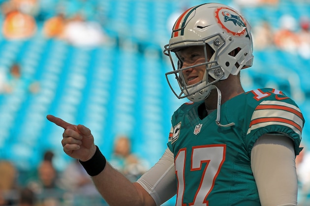 MIAMI GARDENS, FL - OCTOBER 23:  Ryan Tannehill #17 of the Miami Dolphins warms up during a game against the Buffalo Bills on October 23, 2016 in Miami Gardens, Florida.  (Photo by Mike Ehrmann/Getty Images)