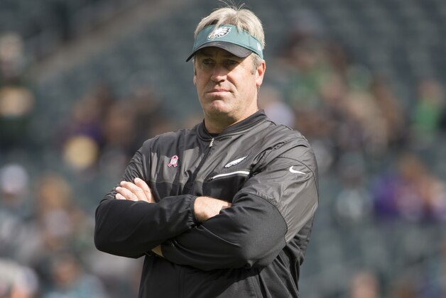 PHILADELPHIA, PA - OCTOBER 23: Head coach Doug Pederson looks on prior to the game against the Minnesota Vikings at Lincoln Financial Field on October 23, 2016 in Philadelphia, Pennsylvania. The Eagles defeated the Vikings 21-10. (Photo by Mitchell Leff/Getty Images)