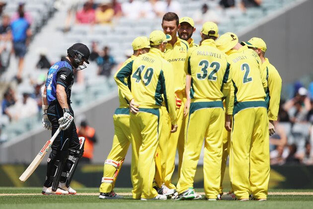 AUCKLAND, NEW ZEALAND - FEBRUARY 03: Kane Williamson of the Black Caps walks off after being dismissed by Josh Hazelwood of Australia during the One Day International match between New Zealand and Australia at Eden Park on February 3, 2016 in Auckland, New Zealand.  (Photo by Hannah Peters/Getty Images)
