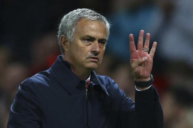 Manchester United's manager Jose Mourinho gestures after the English League Cup soccer match between Manchester United and Manchester City at Old Trafford stadium in Manchester, England, Wednesday, Oct. 26, 2016. (AP Photo/Dave Thompson)