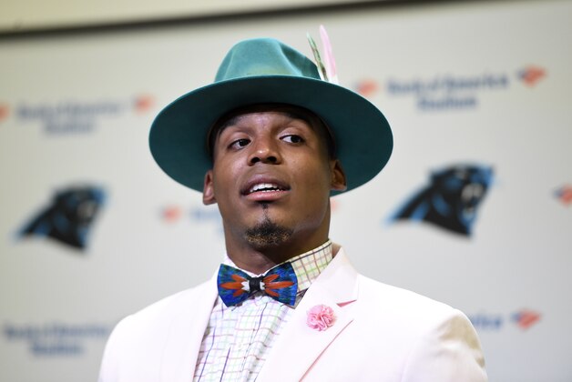 Oct 30, 2016; Charlotte, NC, USA; Carolina Panthers quarterback Cam Newton (1) in the press conference after the game. The Panther defeated the Cardinals 30-20 at Bank of America Stadium. Mandatory Credit: Bob Donnan-USA TODAY Sports