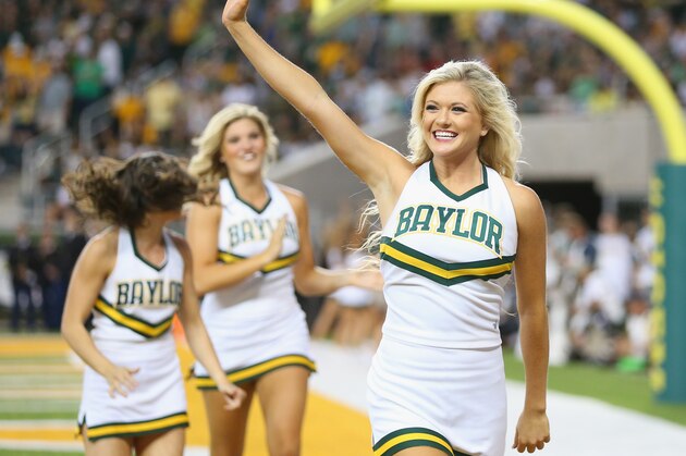 WACO, TX - SEPTEMBER 12:  A Baylor Bears cheerleader at McLane Stadium on September 12, 2015 in Waco, Texas.  (Photo by Ronald Martinez/Getty Images)