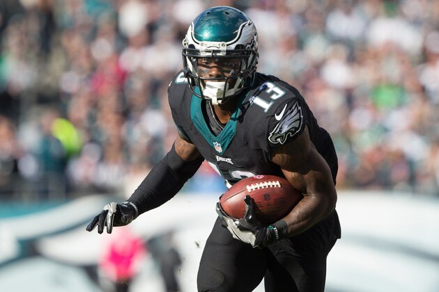 Oct 23, 2016; Philadelphia, PA, USA; Philadelphia Eagles wide receiver Josh Huff (13) runs with the ball after a pass reception against the Minnesota Vikings during the second half at Lincoln Financial Field. The Philadelphia Eagles won 21-10. Mandatory Credit: Bill Streicher-USA TODAY Sports