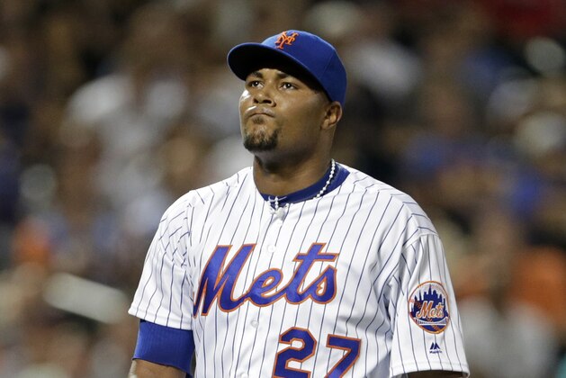 Jul 27, 2016; New York City, NY, USA; New York Mets relief pitcher Jeurys Familia (27) reacts as he heads to the dugout during the ninth inning against the St. Louis Cardinals at Citi Field. Mandatory Credit: Adam Hunger-USA TODAY Sports