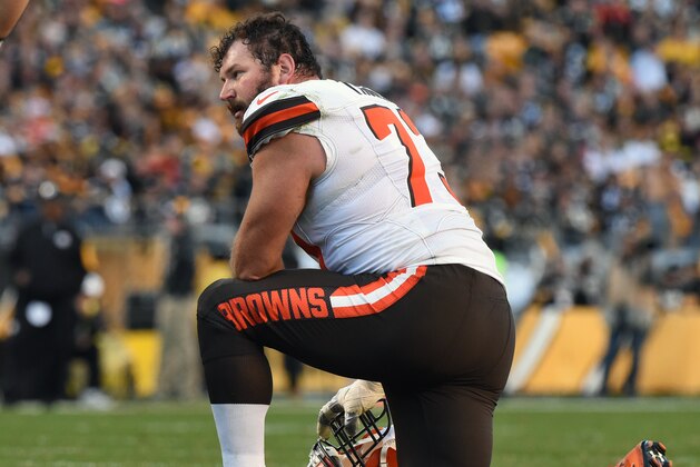 PITTSBURGH, PA - NOVEMBER 15:  Offensive lineman Joe Thomas #73 of the Cleveland Browns looks on from the field during a game against the Pittsburgh at Heinz Field on November 15, 2015 in Pittsburgh, Pennsylvania.  The Steelers defeated the Browns 30-9. (Photo by George Gojkovich/Getty Images)