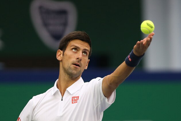 SHANGHAI, CHINA - OCTOBER 13: Novak Djokovic of Serbia serves during the match against Vasek Pospisil of Canada on Day 5 of the ATP Shanghai Rolex Masters 2016 at Qi Zhong Tennis Centre on October 13, 2016 in Shanghai, China. (Photo by Zhong Zhi/Getty Images)
