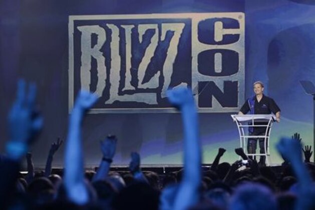 Mike Morhaime, president and co-founder of Blizzard Entertainment, delivers opening remarks during the opening ceremony of BlizzCon, Friday, Nov. 6, 2015, in Anaheim, Calif. (AP Photo/Jae C. Hong)