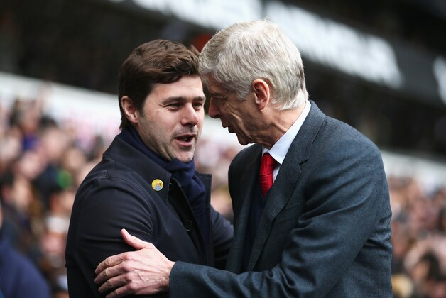 LONDON, ENGLAND - MARCH 05:  Arsene Wenger manager of Arsenal and Mauricio Pochettino manager of Tottenham Hotspur shake hands prior to the Barclays Premier League match between Tottenham Hotspur and Arsenal at White Hart Lane on March 5, 2016 in London, England.  (Photo by Paul Gilham/Getty Images)