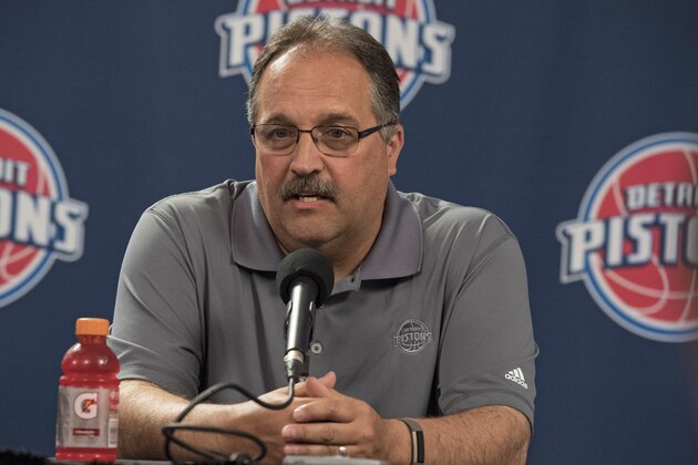AUBURN HILLS, MI - JULY 8: Stan Van Gundy of the Detroit Pistons talks to the media during a press conference on July 8, 2016 at the Palace of Auburn Hills in Auburn Hills, Michigan. NOTE TO USER: User expressly acknowledges and agrees that, by downloading and or using this photograph, User is consenting to the terms and conditions of the Getty Images License Agreement. Mandatory Copyright Notice: Copyright 2016 NBAE (Photo by Allen Einstein/NBAE via Getty Images) AUBURN HILLS, MI - JULY 8: Stan Van Gundy of the Detroit Pistons talks to the media during a press conference on July 8, 2016 at the Palace of Auburn Hills in Auburn Hills, Michigan. NOTE TO USER: User expressly acknowledges and agrees that, by downloading and or using this photograph, User is consenting to the terms and conditions of the Getty Images License Agreement. Mandatory Copyright Notice: Copyright 2016 NBAE (Photo by Allen Einstein/NBAE via Getty Images)