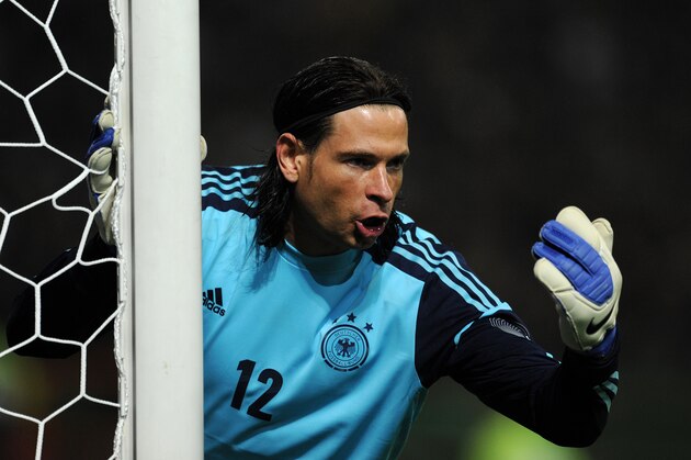 Germany`s goalkeeper Tim Wiese reacts during the International friendly football match Germany vs France in the northern German city of Bremen on February 29, 2012 in preperation for the UEFA Euro 2012.    AFP PHOTO / PATRIK STOLLARZ (Photo credit should read PATRIK STOLLARZ/AFP/Getty Images)