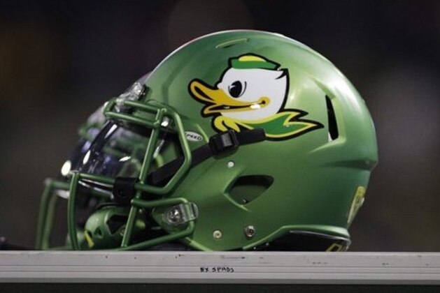 An Oregon helmet is photographed during the second half of an NCAA college football game between Washington State and Oregon in Pullman, Wash., Saturday, Oct. 1, 2016. (AP Photo/Young Kwak)