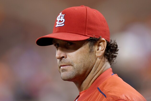 SAN FRANCISCO, CA - SEPTEMBER 16:  Manager Mike Matheny #22 of the St. Louis Cardinals looks on while the umpires review a call against the San Francisco Giants in the top of the third inning at AT&T Park on September 16, 2016 in San Francisco, California.  (Photo by Thearon W. Henderson/Getty Images)