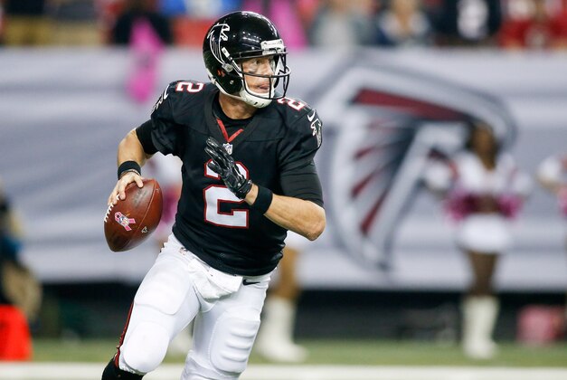Oct 23, 2016; Atlanta, GA, USA; Atlanta Falcons quarterback Matt Ryan (2) rolls out to pass against the San Diego Chargers in overtime at the Georgia Dome. The Chargers defeated the Falcons 33-30 in overtime. Mandatory Credit: Brett Davis-USA TODAY Sports