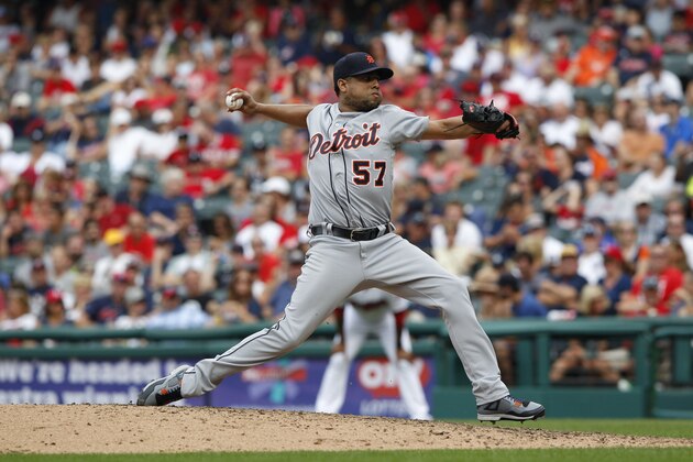 CLEVELAND, OH - SEPTEMBER 18: Francisco Rodriguez #57 of the Detroit Tigers pitches against the Cleveland Indians in the eighth inning at Progressive Field on September 18, 2016 in Cleveland, Ohio.  The Tigers defeated the Indians 9-5.  (Photo by David Maxwell/Getty Images)