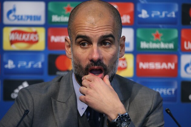 MANCHESTER, ENGLAND - NOVEMBER 1: Coach of Manchester City Pep Guardiola answers to the media following the UEFA Champions League match between Manchester City FC and FC Barcelona at Etihad Stadium on November 1, 2016 in Manchester, England. (Photo by Jean Catuffe/Getty Images)