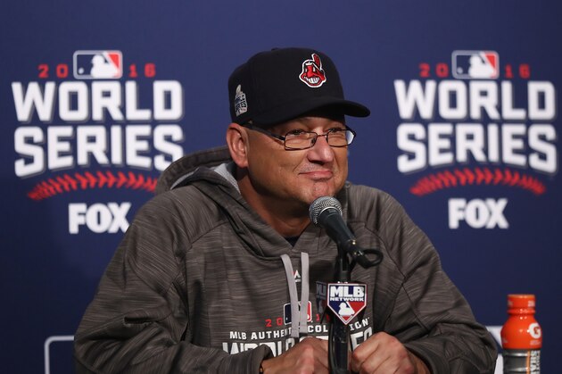 CHICAGO, IL - OCTOBER 29:  Manager Terry Francona of the Cleveland Indians speaks to the media after beating the Chicago Cubs 7-2 in Game Four of the 2016 World Series at Wrigley Field on October 29, 2016 in Chicago, Illinois.  (Photo by Elsa/Getty Images)