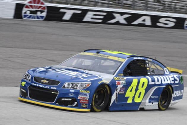 Jimmie Johnson pulls into pit row during practice for a NASCAR auto race at Texas Motor Speedway in Fort Worth, Texas, Friday, Nov. 4, 2016. (AP Photo/Larry Papke) Jimmie Johnson pulls into pit row during practice for a NASCAR auto race at Texas Motor Speedway in Fort Worth, Texas, Friday, Nov. 4, 2016. (AP Photo/Larry Papke)