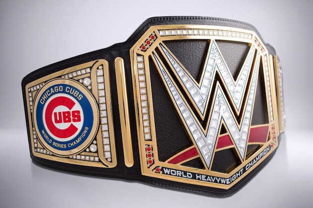 A picture of the custom Cubs WWE title. A picture of the custom Cubs WWE title.