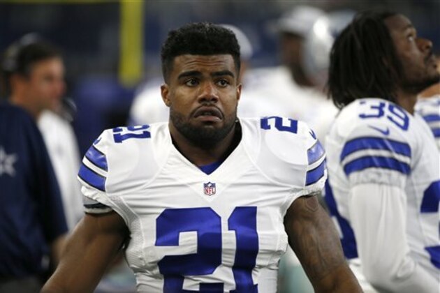 Dallas Cowboys running back Ezekiel Elliott (21) walks along the sideline in the first half of a preseason NFL football game against the Houston Texans on Thursday Sept. 1, 2016, in Arlington, Texas. (AP Photo/Ron Jenkins)