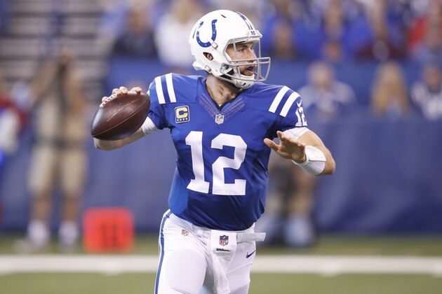 INDIANAPOLIS, IN - OCTOBER 30: Andrew Luck #12 of the Indianapolis Colts looks to pass against the Kansas City Chiefs during the game at Lucas Oil Stadium on October 30, 2016 in Indianapolis, Indiana. The Chiefs defeated the Colts 30-14. (Photo by Joe Robbins/Getty Images)