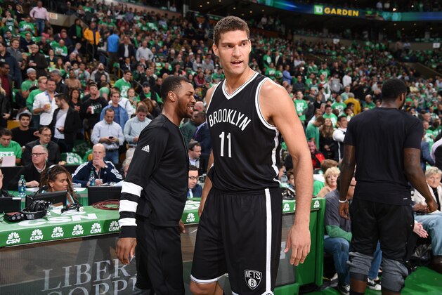 BOSTON, MA - OCTOBER 26:  Brook Lopez #11 of the Brooklyn Nets looks on before the game on OCTOBER 26, 2016 against the Boston Celtics at the TD Garden in Boston, Massachusetts.  NOTE TO USER: User expressly acknowledges and agrees that, by downloading and or using this photograph, User is consenting to the terms and conditions of the Getty Images License Agreement. Mandatory Copyright Notice: Copyright 2016 NBAE  (Photo by Brian Babineau/NBAE via Getty Images)