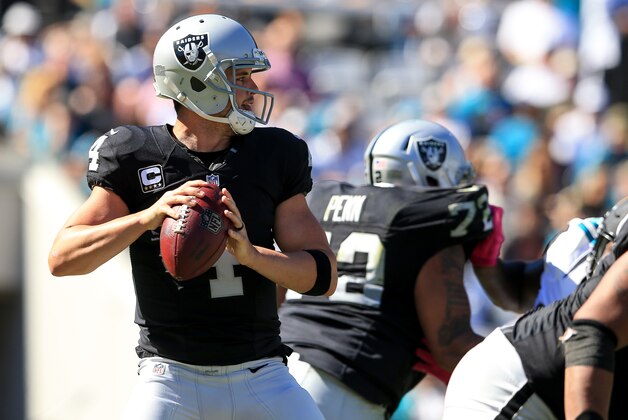 JACKSONVILLE, FL - OCTOBER 23: Derek Carr #4 of the Oakland Raiders in action during the game against the Jacksonville Jaguars at EverBank Field on October 23, 2016 in Jacksonville, Florida. (Photo by Rob Foldy/Getty Images)