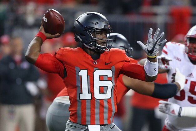 Nov 5, 2016; Columbus, OH, USA;  Ohio State Buckeyes quarterback J.T. Barrett (16) drops back to throw during the first quarter against the Nebraska Cornhuskers at Ohio Stadium. Mandatory Credit: Joe Maiorana-USA TODAY Sports