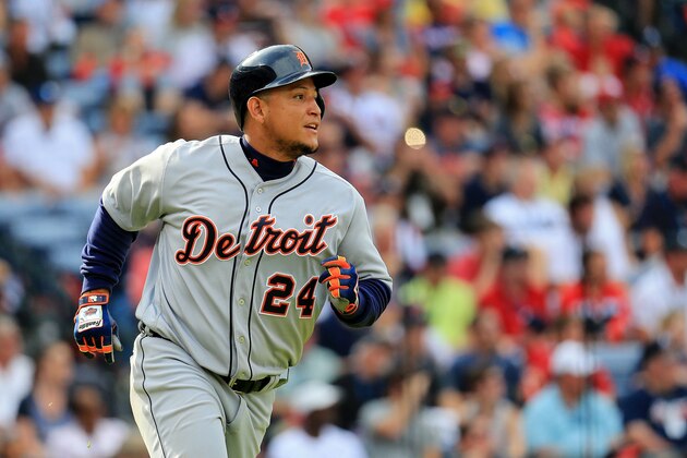 ATLANTA, GA - OCTOBER 02: Miguel Cabrera #24 of the Detroit Tigers runs to first before his fly ball is caught in the fourth inning against the Atlanta Braves at Turner Field on October 2, 2016 in Atlanta, Georgia. (Photo by Daniel Shirey/Getty Images)
