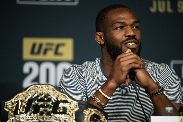 LAS VEGAS, NV - JULY 06:  Jon Jones speaks to the media during the UFC 200: Press Conference in KA Theater at MGM Grand Hotel & Casino on July 6, 2016 in Las Vegas, Nevada. (Photo by Brandon Magnus/Zuffa LLC/Zuffa LLC via Getty Images)