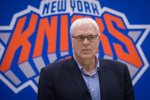 New York Knicks President Phil Jackson speaks with the media att Madison Square Garden training center on July 8, 2016 in Tarrytown, New York. / AFP / Bryan R. Smith        (Photo credit should read BRYAN R. SMITH/AFP/Getty Images)