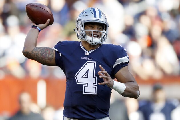 CLEVELAND, OH - NOVEMBER 06:  Dak Prescott #4 of the Dallas Cowboys looks to pass against the Cleveland Browns at FirstEnergy Stadium on November 6, 2016 in Cleveland, Ohio.  (Photo by Gregory Shamus/Getty Images)