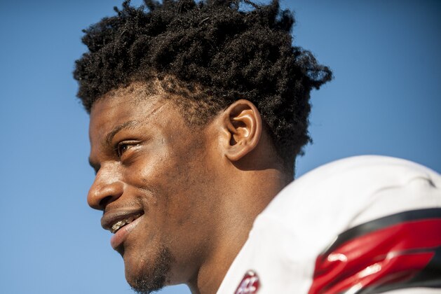 CHESTNUT HILL, MA - NOVEMBER 05: Lamar Jackson #8 of Louisville reacts following a game against Boston College at Alumni Stadium on November 5, 2016 in Chestnut Hill, Massachusetts.  (Photo by Billie Weiss/Getty Images)