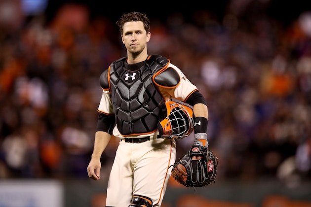 SAN FRANCISCO, CA - OCTOBER 10:  Buster Posey #28 of the San Francisco Giants plays catcher against the Chicago Cubs during Game Three of the National League Division Series at AT&T Park on October 10, 2016 in San Francisco, California.  (Photo by Ezra Shaw/Getty Images)