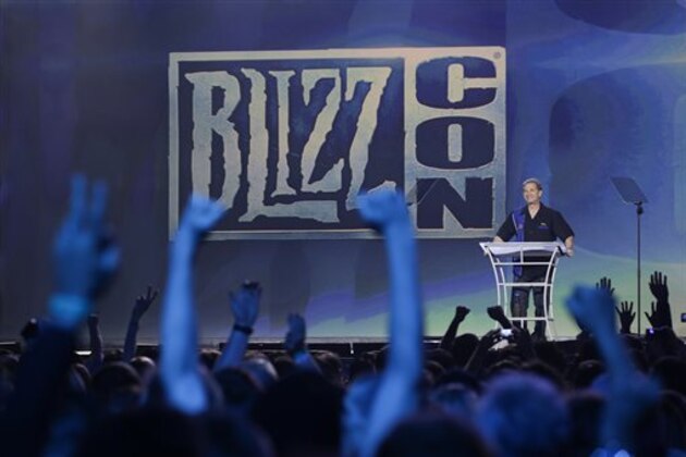 Mike Morhaime, president and co-founder of Blizzard Entertainment, delivers opening remarks during the opening ceremony of BlizzCon, Friday, Nov. 6, 2015, in Anaheim, Calif. (AP Photo/Jae C. Hong)