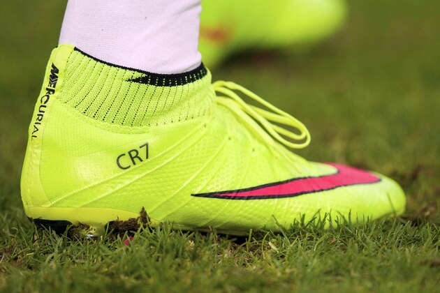 Nike Mercurial superfly CR7 of Cristiano Ronaldo of Real Madrid during the round of 16 UEFA Champions League match between Schalke 04 and Real Madrid on February 18, 2015 at the Veltins Arena in Gelsenkirchen, Germany.(Photo by VI Images via Getty Images)