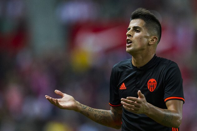 GIJON, SPAIN - OCTOBER 16: Joao Cancelo of Valencia CF reacts during the La Liga match between Real Sporting de Gijon and Valencia CF at Estadio El Molinon on October 16, 2016 in Gijon, Spain.  (Photo by Juan Manuel Serrano Arce/Getty Images)
