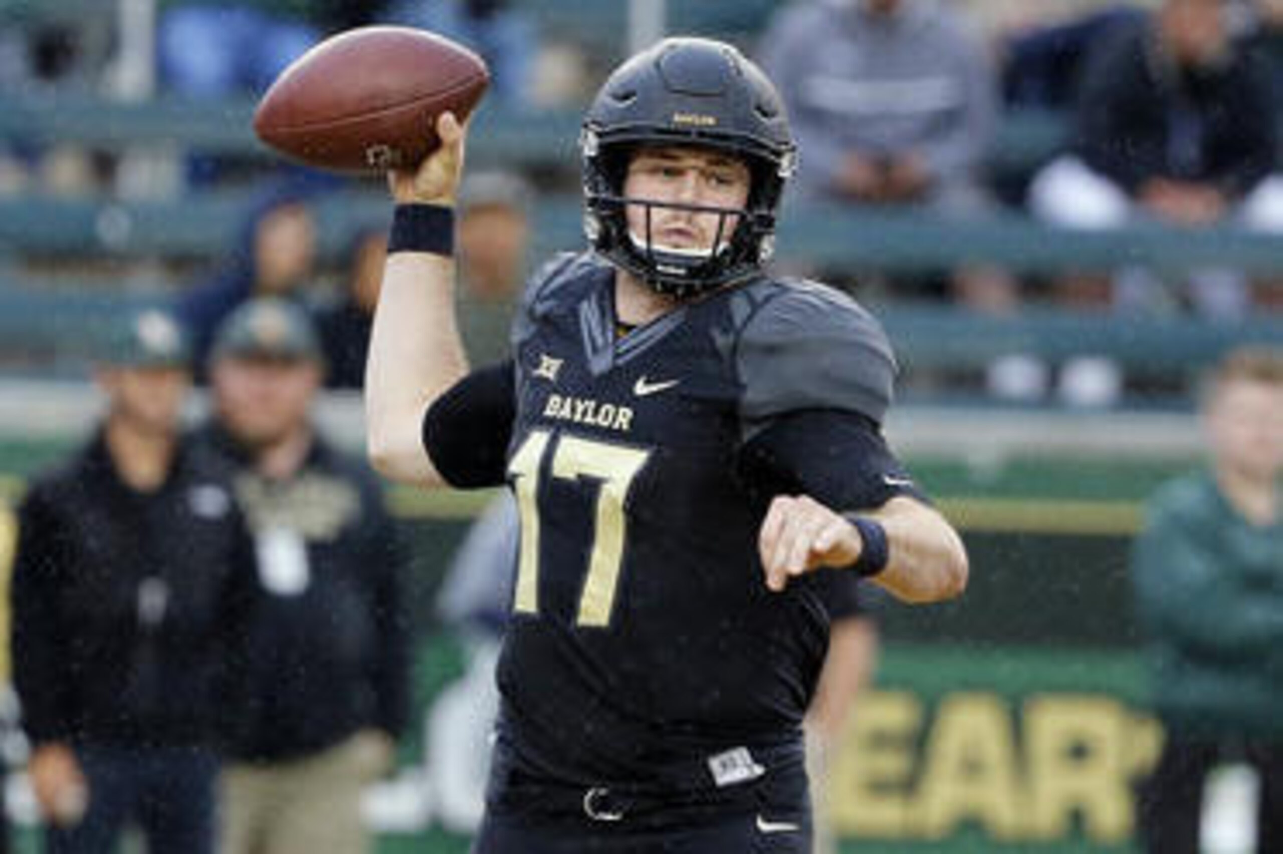 Baylor quarterback Seth Russell (17) passes in the first half of an NCAA college football game against TCU on Saturday, Nov. 5, 2016, in Waco, Texas. (AP Photo/Tony Gutierrez)