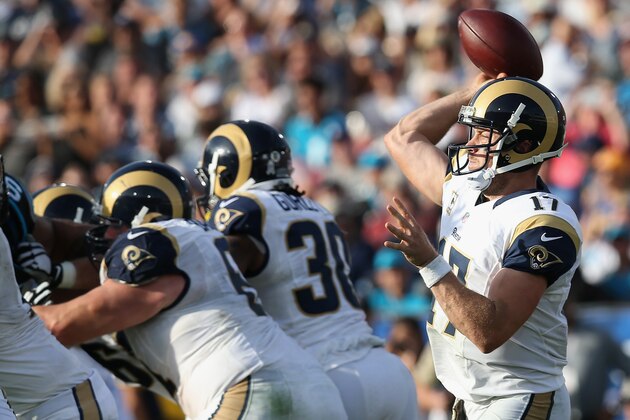 LOS ANGELES, CA - NOVEMBER 06:  Quarterback Case Keenum #17 of the Los Angeles Rams throws the ball from the pocket during the third quarter of the game against the Los Angeles Rams at the Los Angeles Coliseum on November 6, 2016 in Los Angeles, California.  (Photo by Stephen Dunn/Getty Images)
