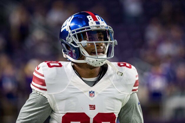 Oct 3, 2016; Minneapolis, MN, USA; New York Giants wide receiver Victor Cruz (80) looks on against the Minnesota Vikings at U.S. Bank Stadium. The Vikings defeated the Giants 24-10. Mandatory Credit: Brace Hemmelgarn-USA TODAY Sports