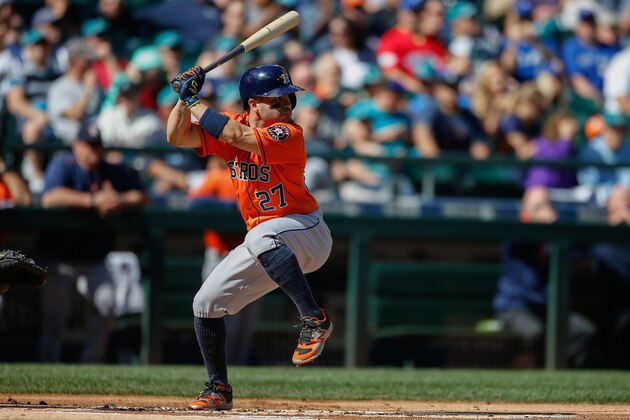 SEATTLE, WA - SEPTEMBER 18:  Jose Altuve #27 of the Houston Astros bats against the Seattle Mariners at Safeco Field on September 18, 2016 in Seattle, Washington.  (Photo by Otto Greule Jr/Getty Images)