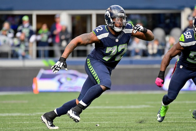 Oct 16, 2016; Seattle, WA, USA; Seattle Seahawks defensive end Michael Bennett (72) in action during a NFL football game against the Atlanta Falcons at CenturyLink Field. Mandatory Credit: Kirby Lee-USA TODAY Sports