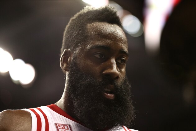 WASHINGTON, DC - NOVEMBER 07: James Harden #13 of the Houston Rockets looks on against the Washington Wizards during the first half at Verizon Center on November 7, 2016 in Washington, DC. NOTE TO USER: User expressly acknowledges and agrees that, by downloading and or using this photograph, User is consenting to the terms and conditions of the Getty Images License Agreement. (Photo by Patrick Smith/Getty Images)