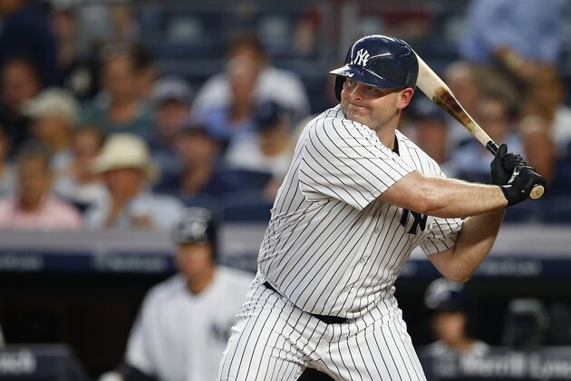 NEW YORK, NY - AUGUST 16: Brian McCann #34 of the New York Yankees in action against the Toronto Blue Jays during a game at Yankee Stadium on August 16, 2016 in the Bronx borough of New York City. (Photo by Rich Schultz/Getty Images)