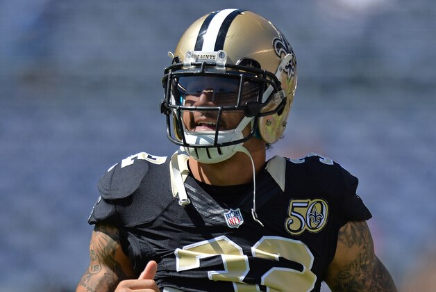 Oct 2, 2016; San Diego, CA, USA; New Orleans Saints strong safety Kenny Vaccaro (32) warms up before the game against the San Diego Chargers at Qualcomm Stadium. Mandatory Credit: Jake Roth-USA TODAY Sports