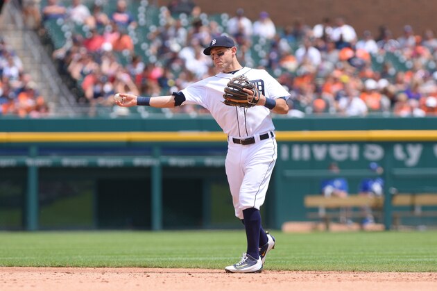 DETROIT, MICHIGAN - JULY 17:  Ian Kinsler #3 of the Detroit Tigers fields during the game against the Kansas City Royals at Comerica Park on July 17, 2016 in Detroit, Michigan. The Tigers defeated the Royals 4-2.  (Photo by Mark Cunningham/MLB Photos via Getty Images)