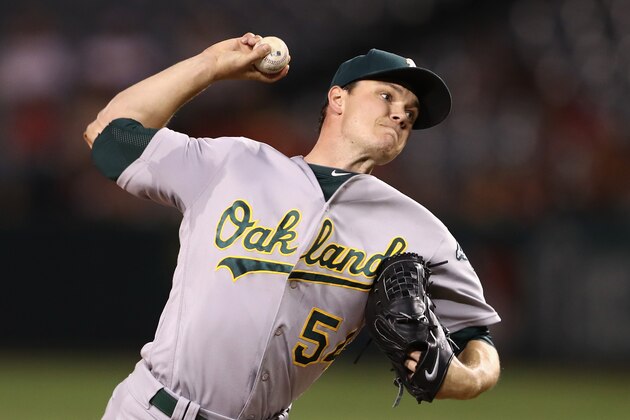 ANAHEIM, CA - SEPTEMBER 28:  Sonny Gray #54 of the Oakland Athletics pitches during the first inning of a game against the Los Angeles Angels of Anaheim at Angel Stadium of Anaheim on September 28, 2016 in Anaheim, California.  (Photo by Sean M. Haffey/Getty Images)