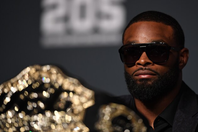 NEW YORK, NY - NOVEMBER 10:  Tyron Woodley interacts with fans and media during the UFC 205 press conference inside The Theater at Madison Square Garden on November 10, 2016 in New York City. (Photo by Jeff Bottari/Zuffa LLC/Zuffa LLC via Getty Images)