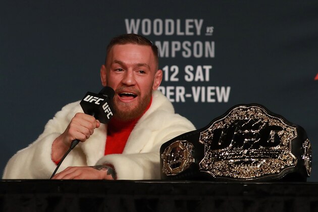 NEW YORK, NY - NOVEMBER 10:  UFC Featherweight Champion Conor McGregor addresses the media during the UFC 205 press conference at The Theater at Madison Square Garden on November 10, 2016 in New York City.  (Photo by Michael Reaves/Getty Images)